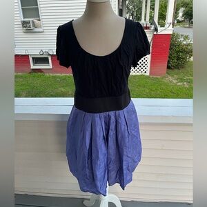 BEBE Fit and Flare Dress M Black Purple Dressy Party Wear Silk VGUC